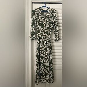 Zara Green and White Floral Long Sleeve Dress